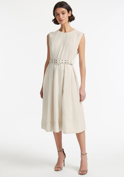 Thandie Sleeveless Box Pleat Dress with Belt  from Ceffin