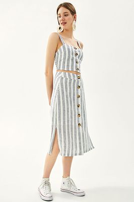 Button-Up Linen Midi Skirt from Bershka