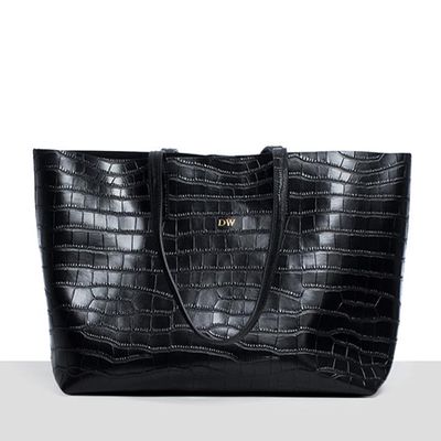 Black Croc Large Tote Bag