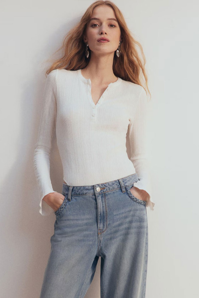 Trumpet-Sleeved Pointelle Bodysuit from H&M
