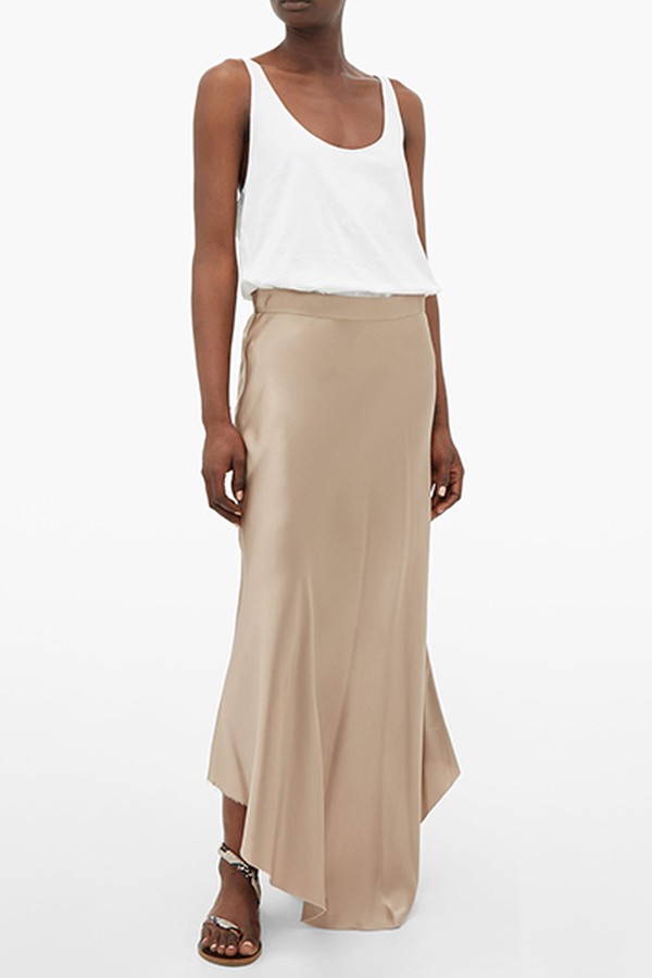 Dip-hem Silk-Satin Midi Slip Skirt from Raey