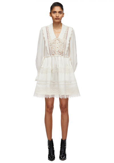 Ivory Lace Trimmed Mini Dress