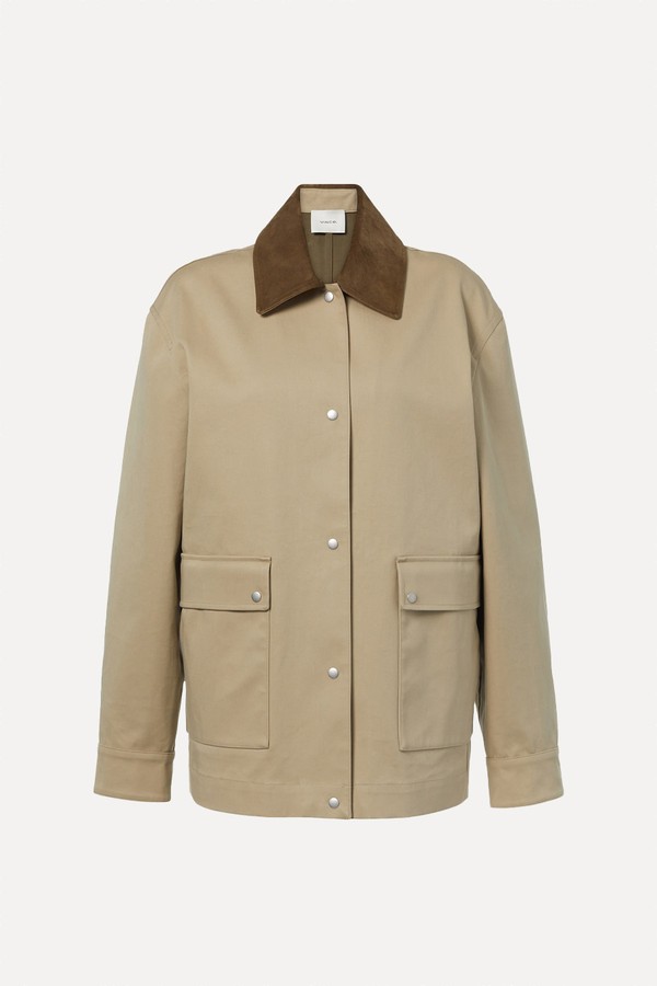 Suede-Trimmed Cotton Gabardine Jacket from Vince