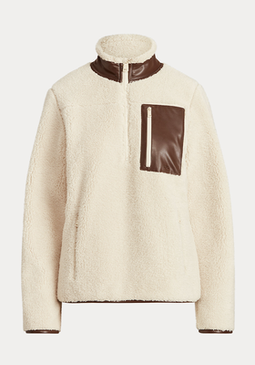 Faux-Shearling Quarter-Zip Pullover