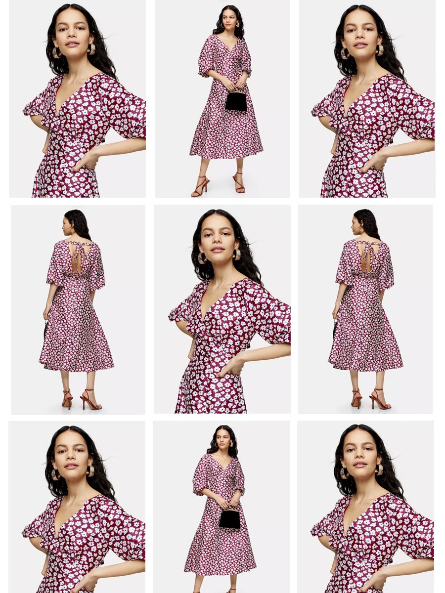 Multi Daisy Print Puff Midi Dress, £39