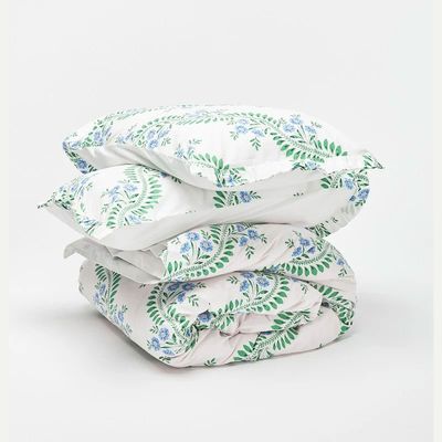 Olivia Floral Print Green & White King Duvet & Pillowcases Bed Linen Set from Oliver Bonas