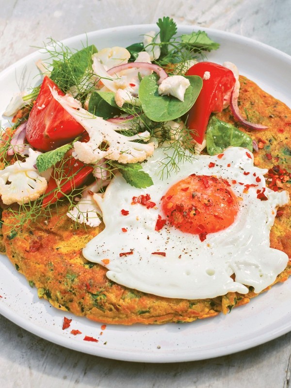 Chickpea Pancakes With Cauliflower And Tomato Salad