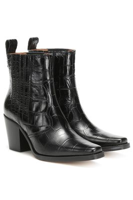 Western Croc-Effect Leather Ankle Boots from Ganni