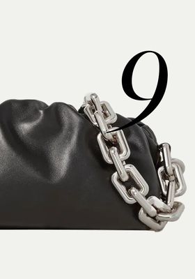 The Pouch Chain-Embellished Gathered Leather Clutch from Bottega Veneta