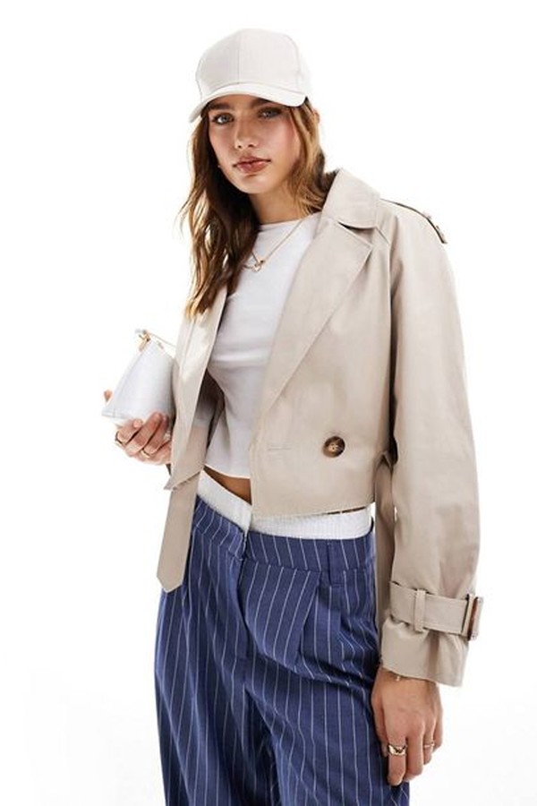 Crop Trench Coat In Beige