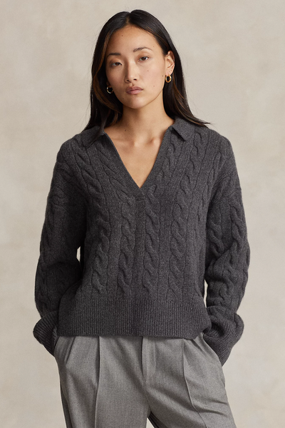 Cable-Knit Wool-Cashmere Polo Jumper