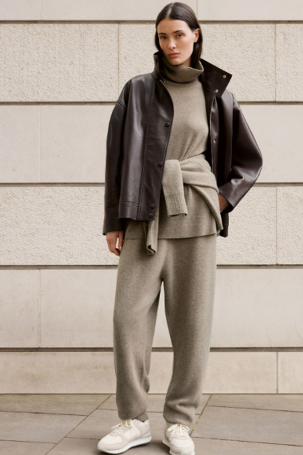 Brushed Cord Funnel Neck Jumper