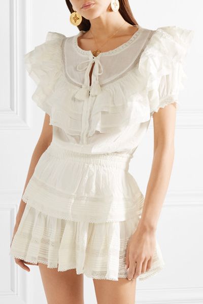 Lace Trimmed Cotton Mini Dress from LoveShackFancy