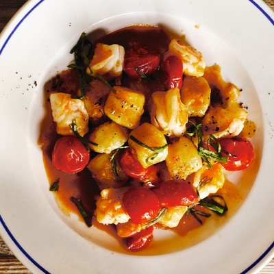 Gnocchi With Tomatoes,  Prawns & Basil