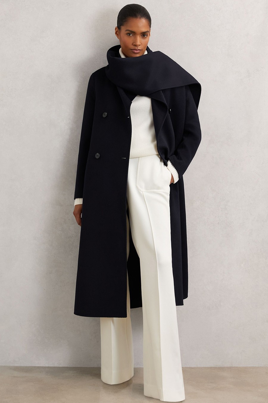 Indira Wool-Blend Scarf Blindseam Coat from Reiss