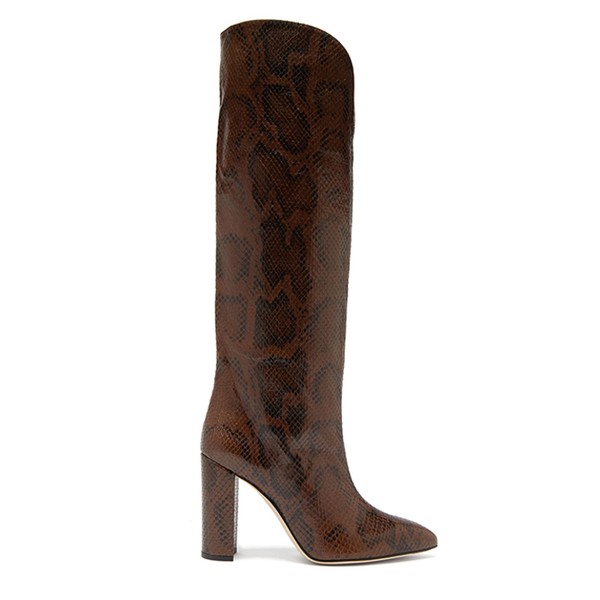 Knee-High Python Effect Leather Boots