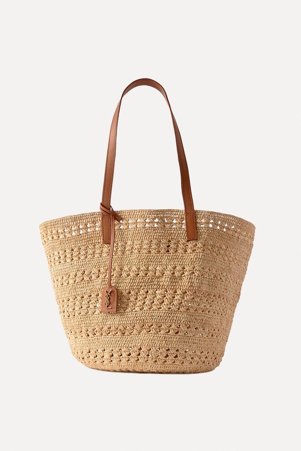 Panier Leather-Trimmed Raffia Tote from SAINT LAURENT