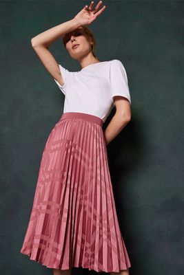KkoreliPleated Satin Midi Skirt