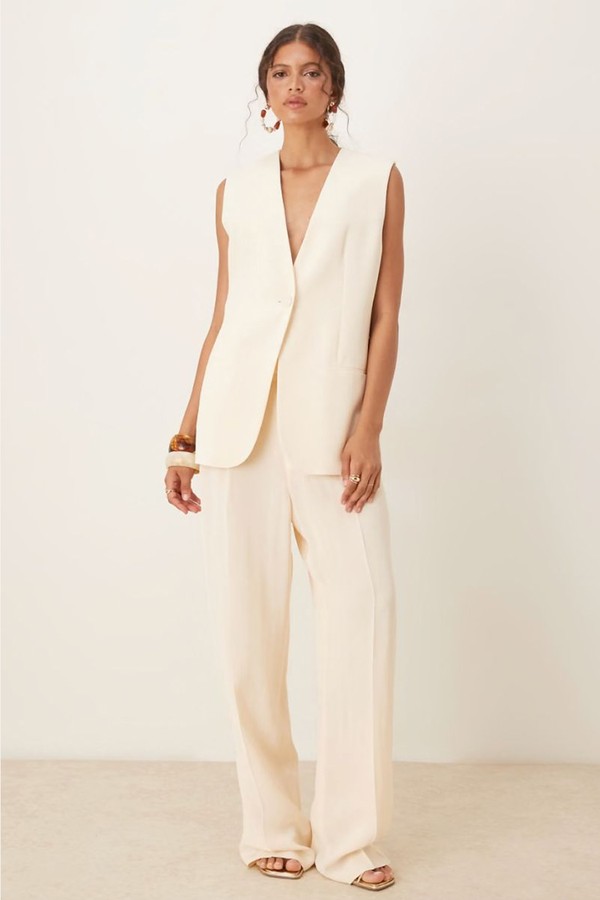 Long Line V-Neck Light Weight Waistcoat & Trouser Co-Ord from Mango