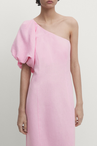 Asymmetric Linen Dress With Puff Sleeve   from Massimo Dutti