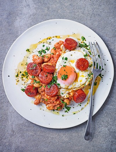 Smoky Baked Beans With Egg & Chorizo