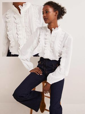 Ruffle Sleeve Broderie Blouse