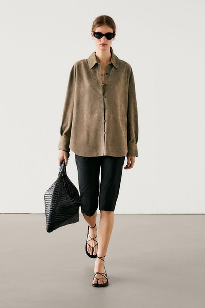 Suede Leather Buttoned Shirt