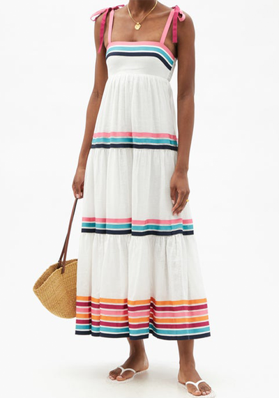 Lulu Tiered Ribbon-Applique Linen Poplin Dress from Zimmermann