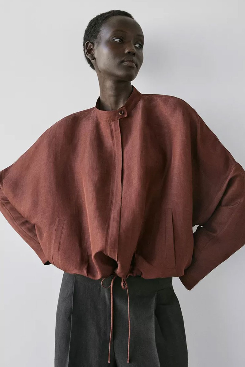 Linen Blend Bomber Jacket 