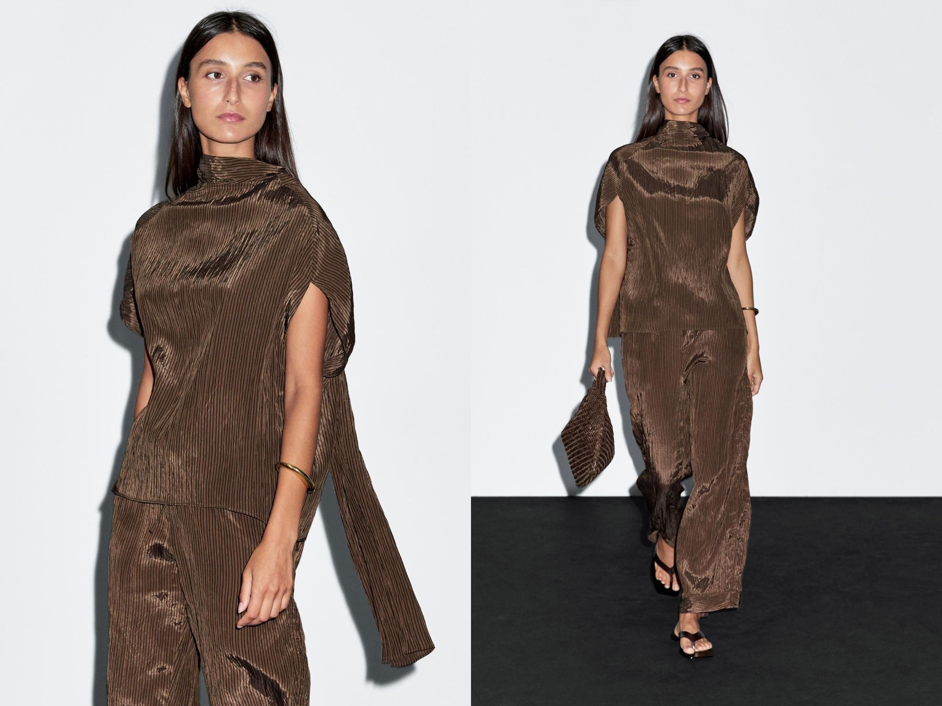 Pinstripe Blouse With Scarf Collar from Massimo Dutti