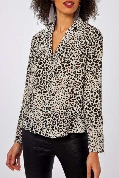 Leopard Print Pyjama Style Shirt