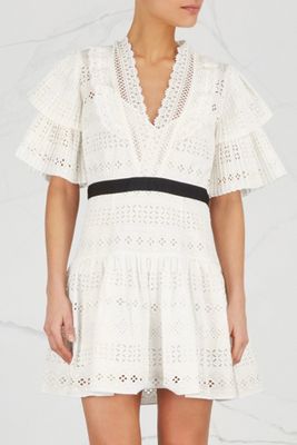 White Broderie Anglaise Mini Dress from Self-Portrait