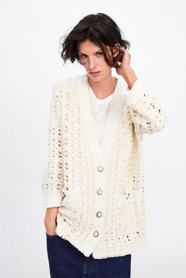 Textured Cardigan With Bejewlled Buttons