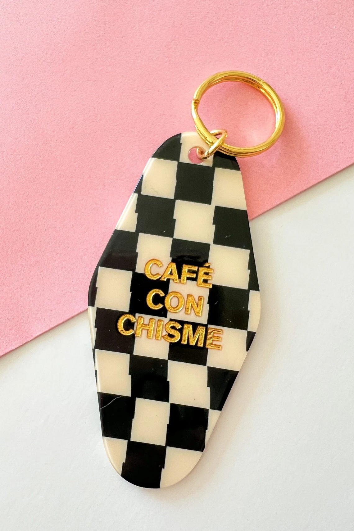 Café Con Chisme Retro Motel Keychain from The Chismosas Club