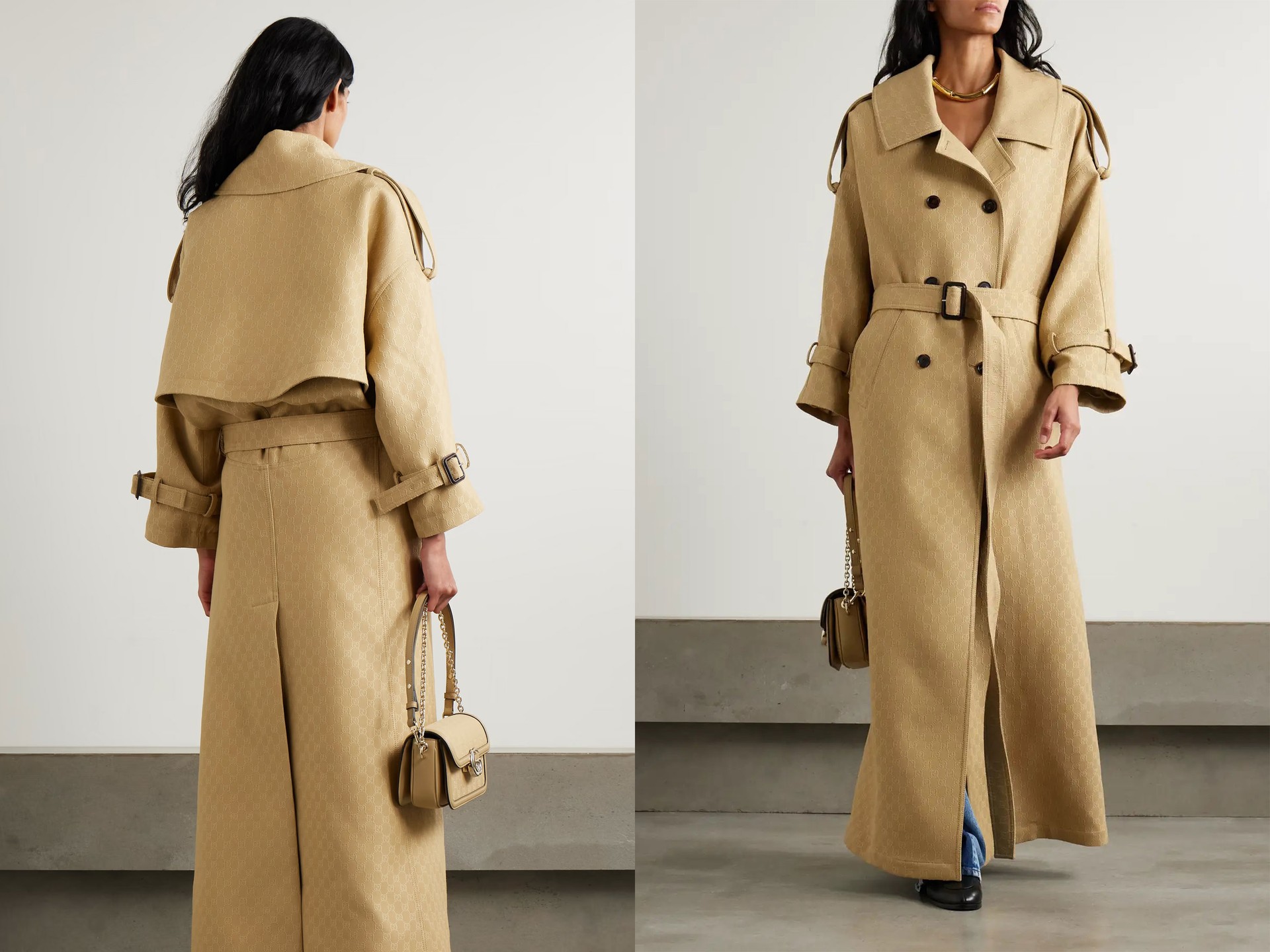 Oversized Double-Breasted Belted Wool & Silk-Blend Jacquard Trench Coat from Gucci