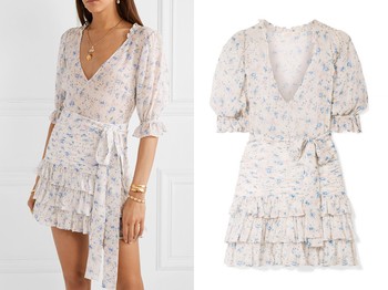 Tiered Floral-Print Silk-Georgette Mini Dress from LoveShackFancy