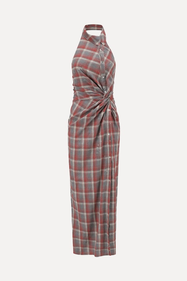 Asymmetric Twisted Checked Dress