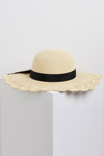 Handmade Crochet Floppy Straw Hat from Oliver Bonas