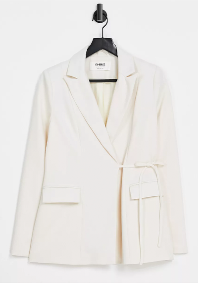 Skinny Tie Belt Blazer In Cream from 4th & Reckless