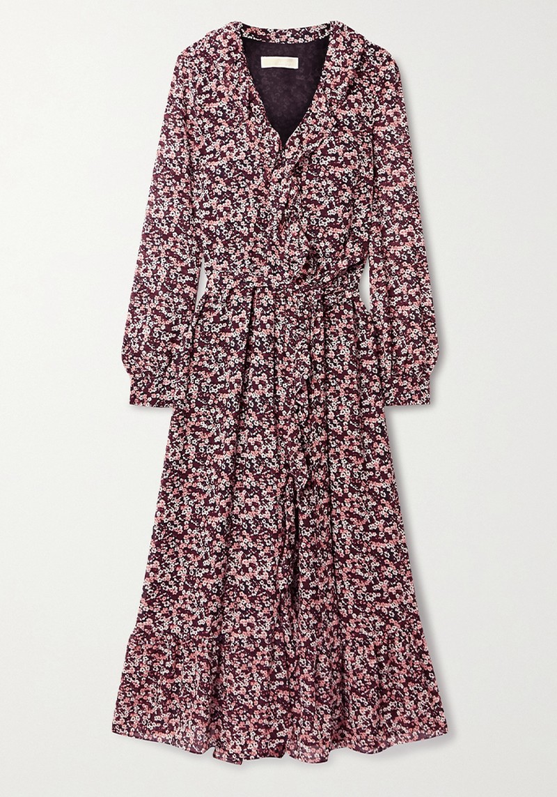 Ruffled Floral-Print Georgette Midi Wrap Dress from MICHAEL Michael Kors