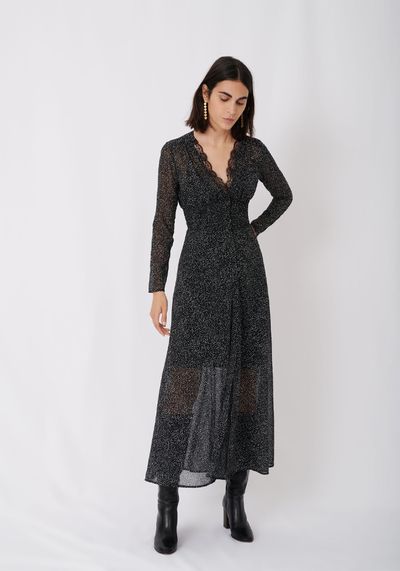 Flocked Velvet Polka Dot Jacquard Dress