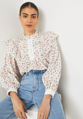 Ditsy Floral Rickrack Trim Ruffle Blouse from Warehouse