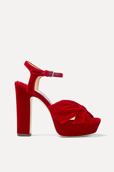 Heloise 120 Red Velvet Platform Sandals from Jimmy Choo