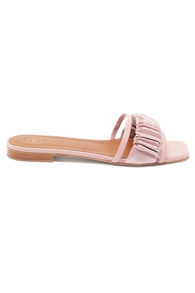 Demi Leather & Gathered-Satin Slides from Malone Souliers