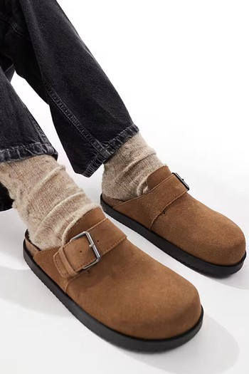 Buckle Detail Suede Clogs from Pull & Bear