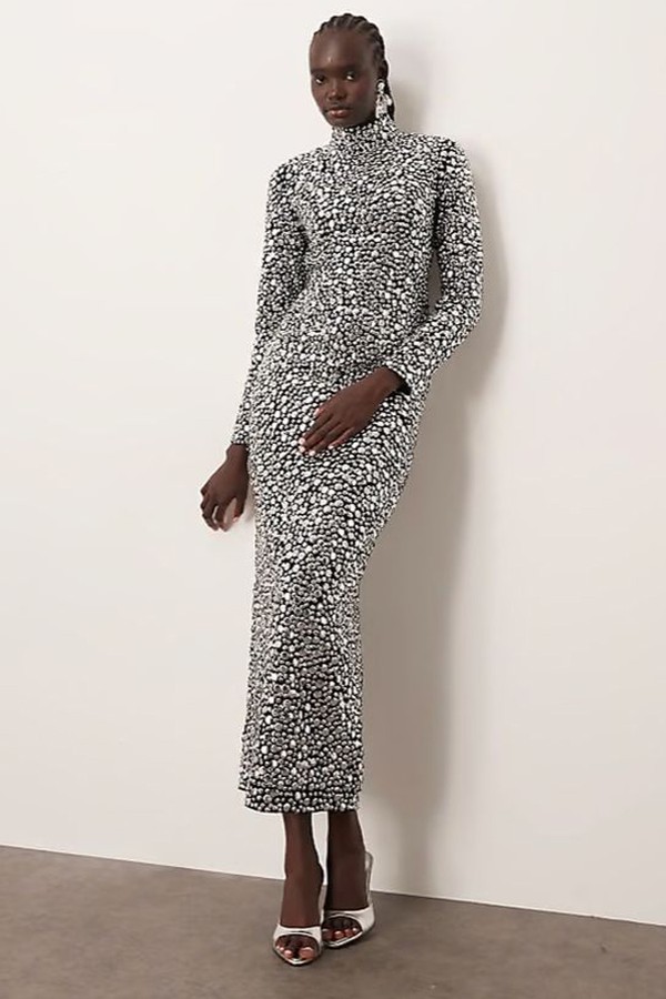 Textural Sequin High Neck Long Sleeve Maxi Dress from ARRANGE