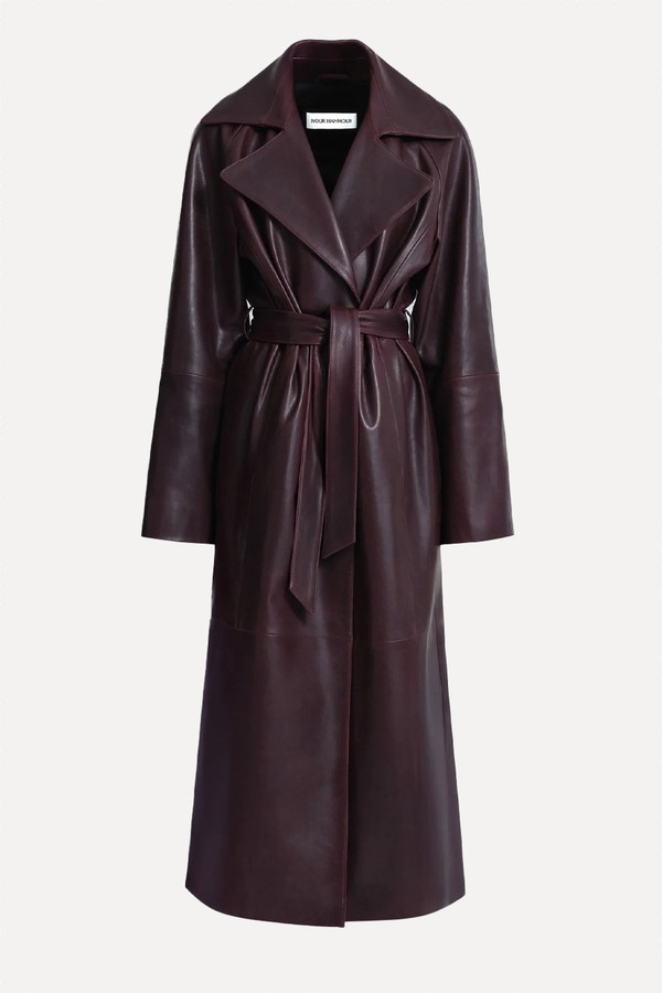 Althea Belted Leather Coat from Nour Hammour