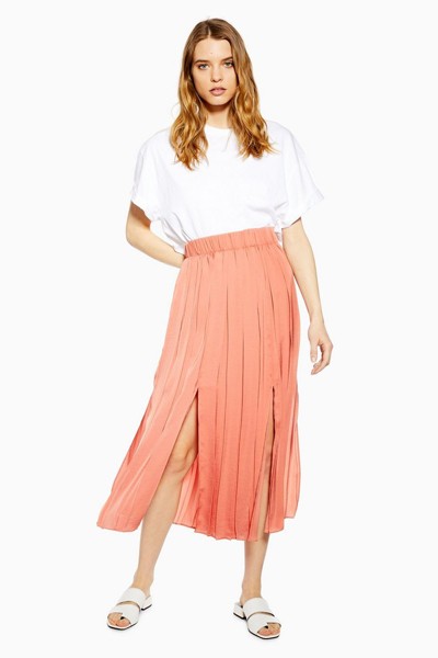 Satin Pleated Midi Skirt