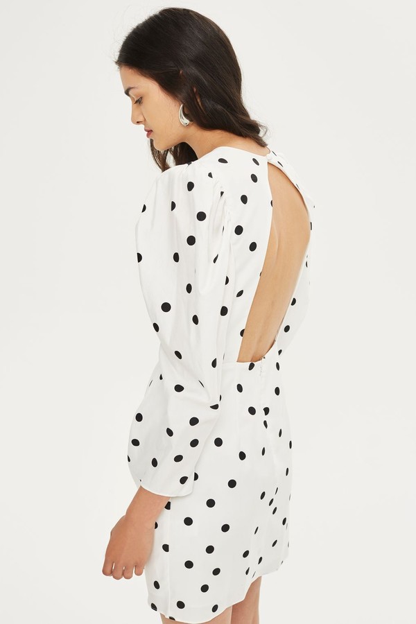 Puff Sleeve Polka Dot Mini Shift Dress