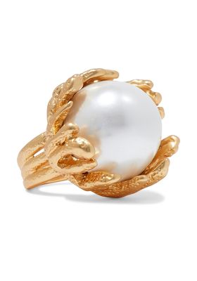 Gold-Tone Faux Pearl Ring from Kenneth Jay Lane